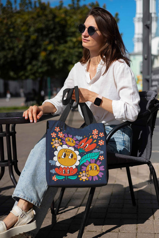 flower-smile tote bag all over print