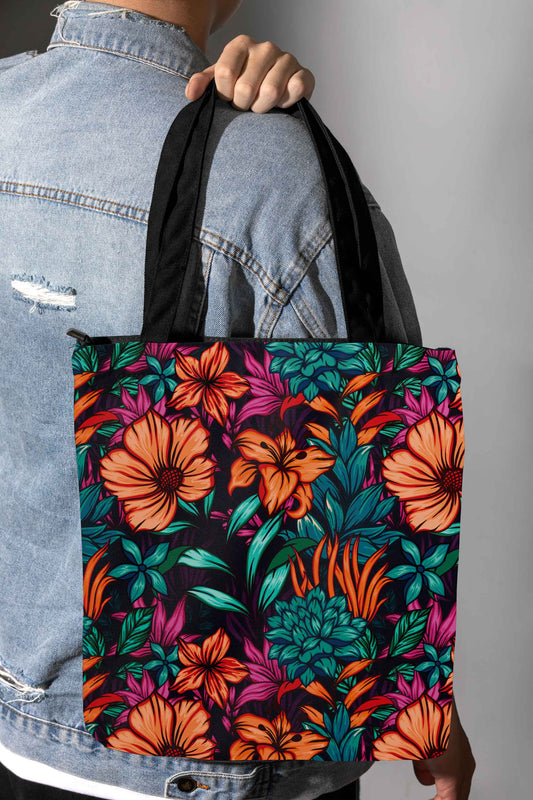 flower-pattern tote bag all over print